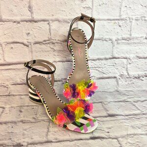 Betsey Johnson Floral Block Heel Sandals Sz 9M Kove Multicolor & Neon Flowers